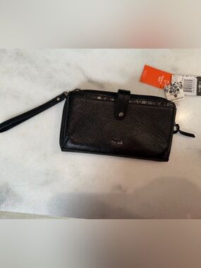The Sak Black Leather Wristlet Wallet with Removable Strap